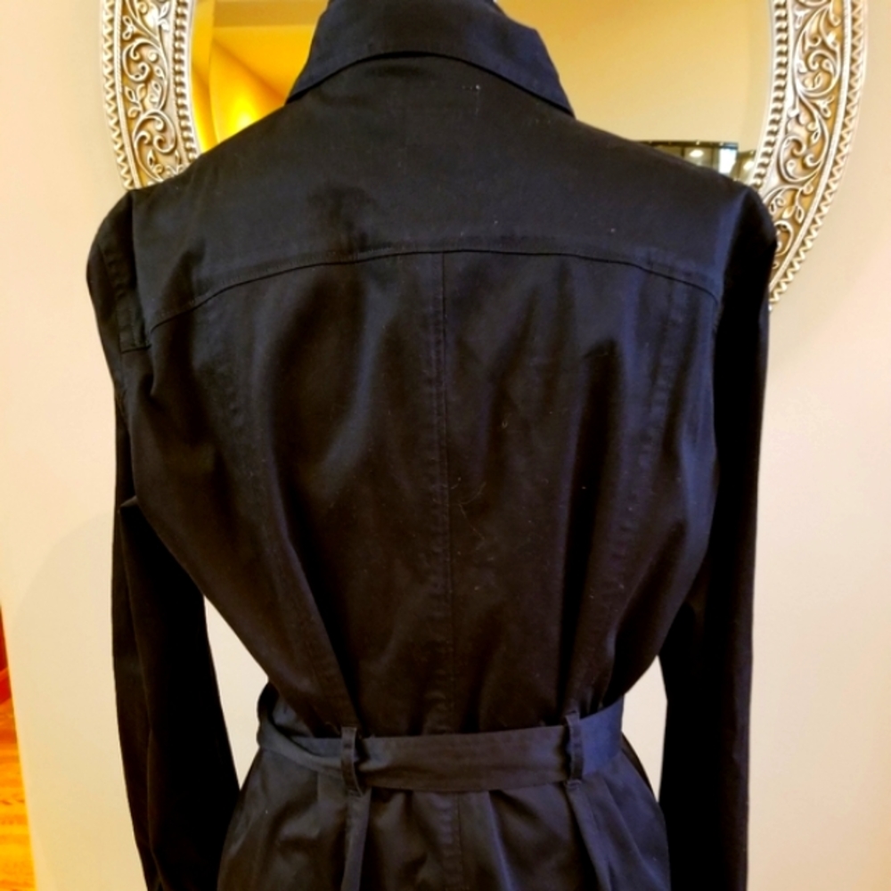 Michael By Michael Kors Cotton Black Trench Coat with Gold Buttons and Belt - Picture 4 of 8